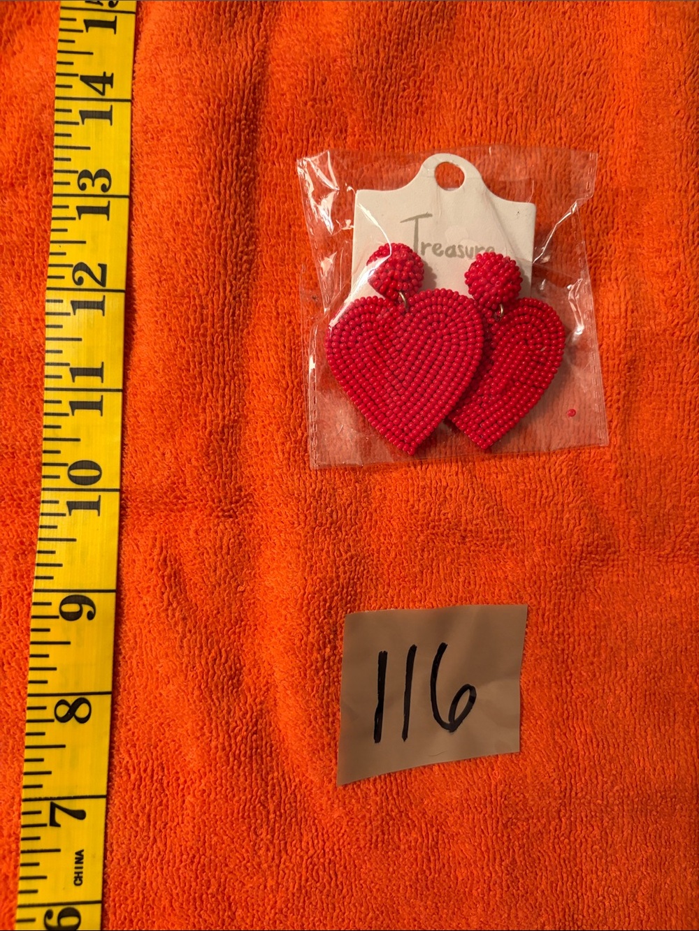 Red Beaded Heart Hair Clips -